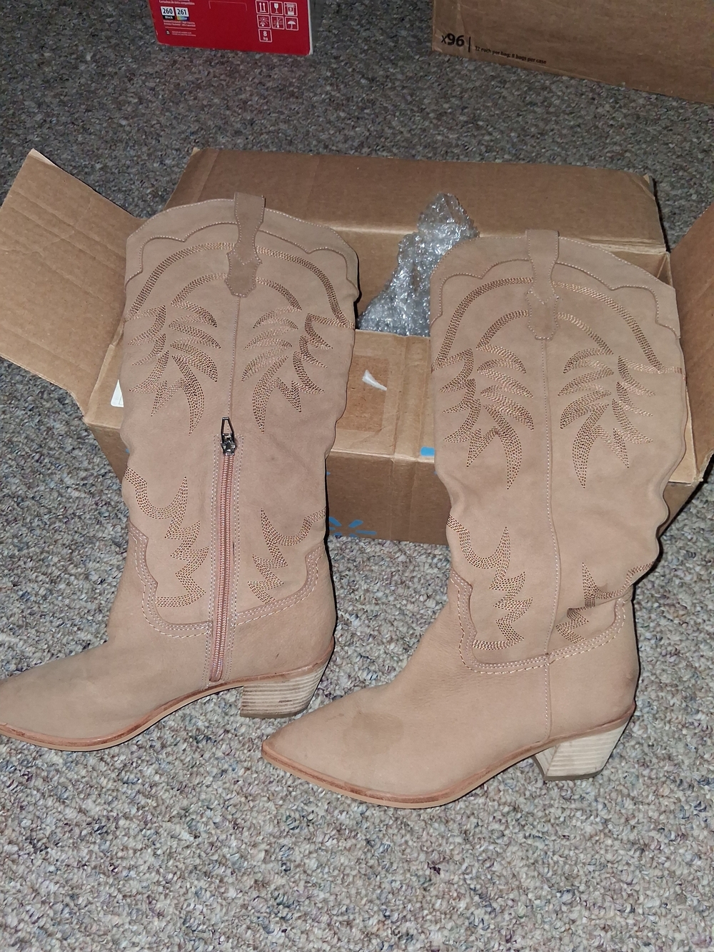 Dolce Vita Tan Suede Western Mid-Calf Heeled Boots - Picture 2 of 3